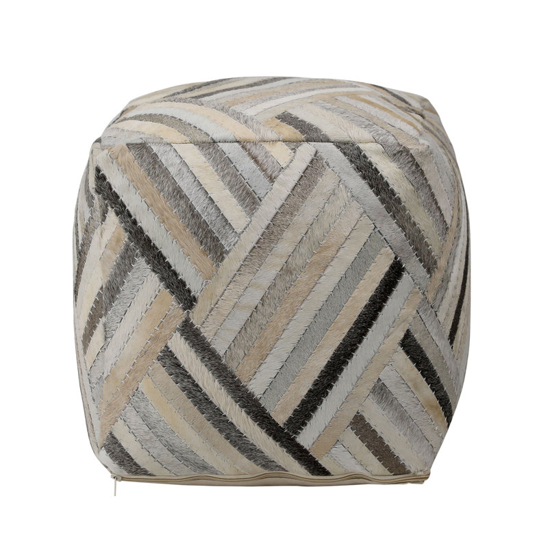 Edith Hide Upholstered Pouf, Grey
