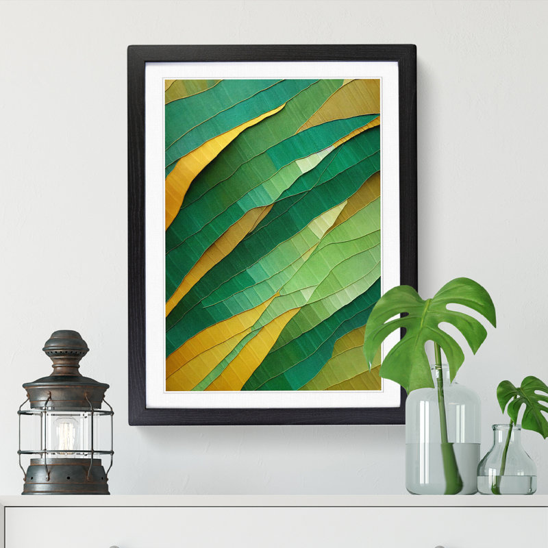 Lenamarie Fern Leaf Patchwork - Single Picture Frame Print, Black, 64cm H x 46cm W x 2cm D