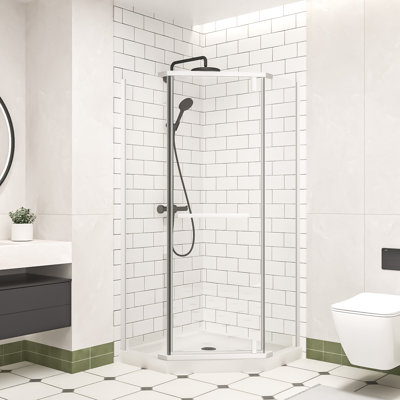 36" D x 36" W x 72" H Pivot Shower Enclosure with 1/4" Clear Tempered Glass, Frameless Shower Enclosure with Explosion-Proof Film and Nano Coating, Neo-Angle Shower Door in Matte White Finish, Reversible Installation