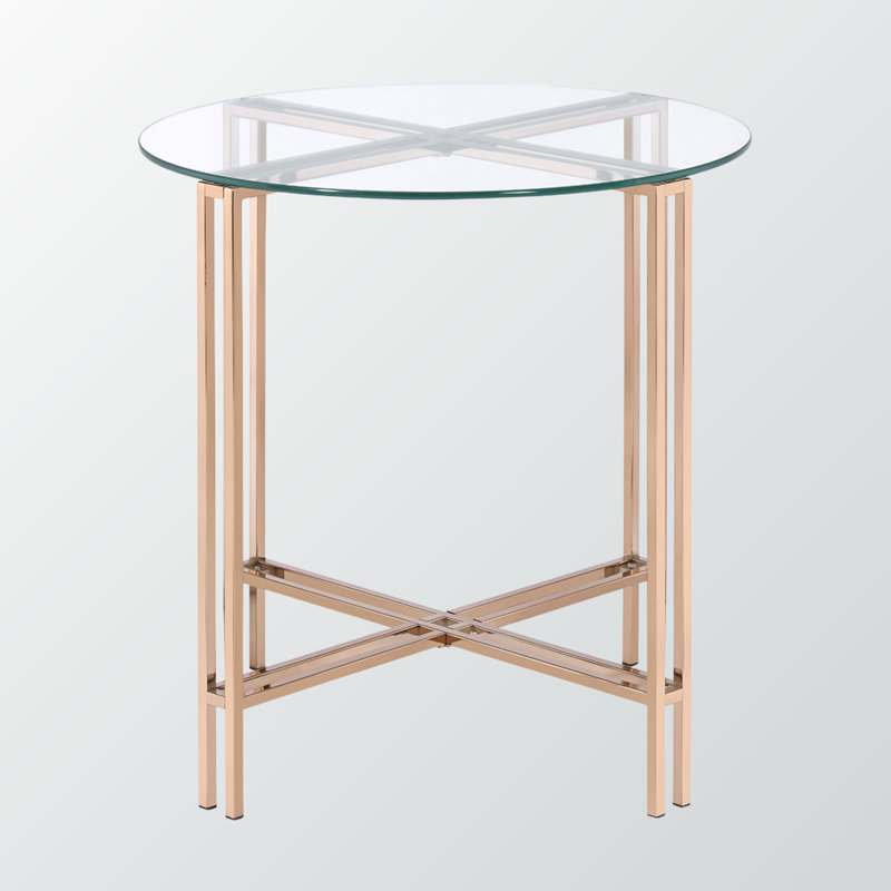 Elegant Royale Round End Table – Champagne Finish Frame with Clear Glass Top for Living Room or Bedroom