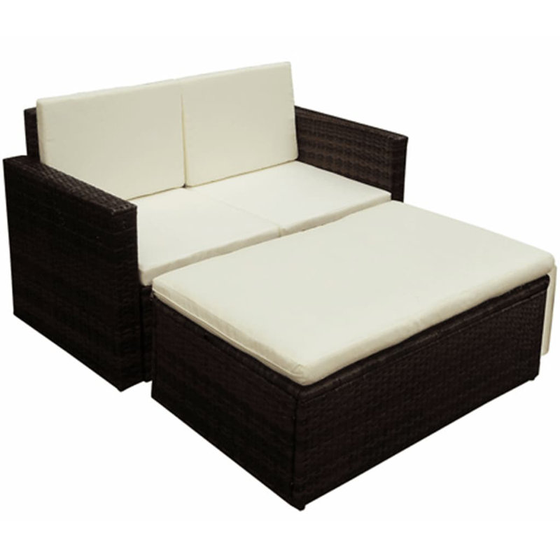 Nafne Wide Rectangle Patio Sectional Set with Cushions, Brown