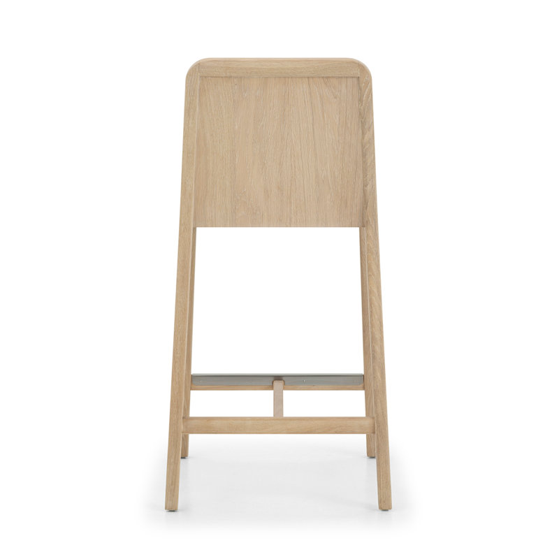 Florent Upholstered Bar Stool with Solid Wood Frame, Saddle/Acorn/Brushed Nickel