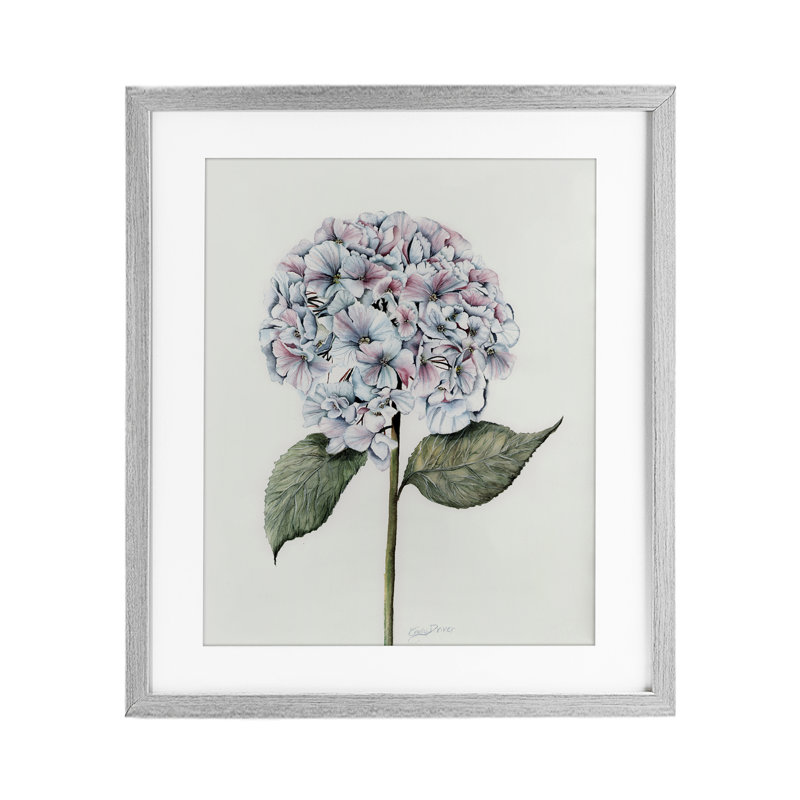 Ampoule ronde hortensia, reproduction sous verre, design par Cady, H 16 po x l 13 po, Cadre de ferme gris