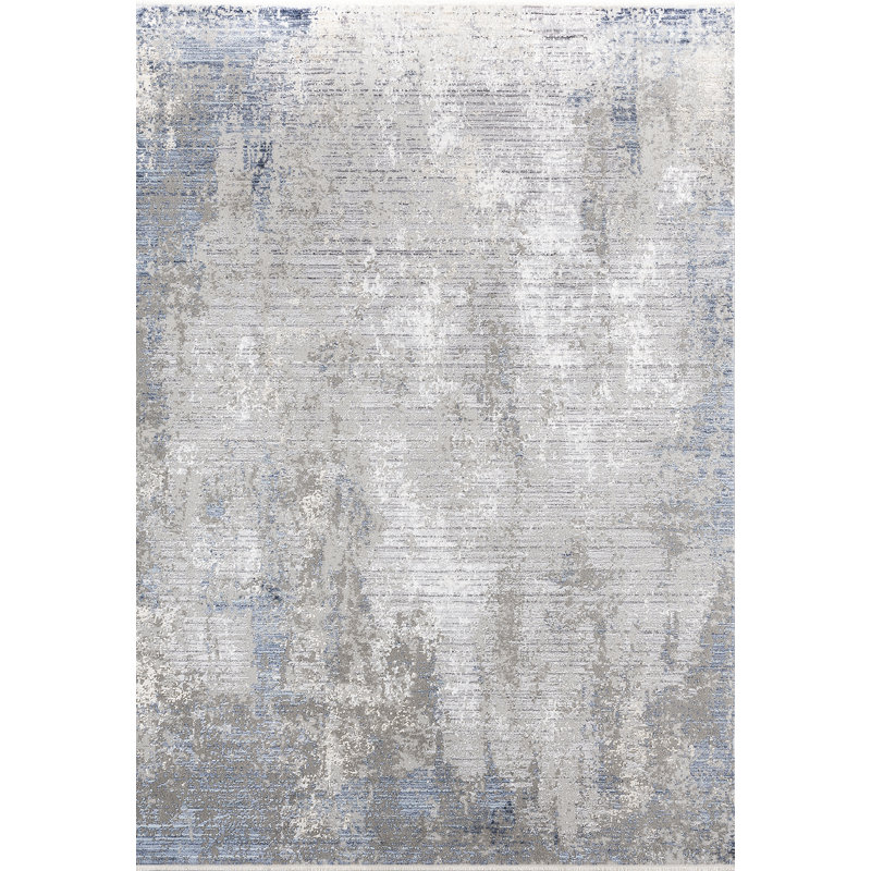 Tapis intérieur / extérieur gris / bleu à motif abstrait Whitbourne, Tapis de couloir 2 pi 8 po x 9 pi 11 po