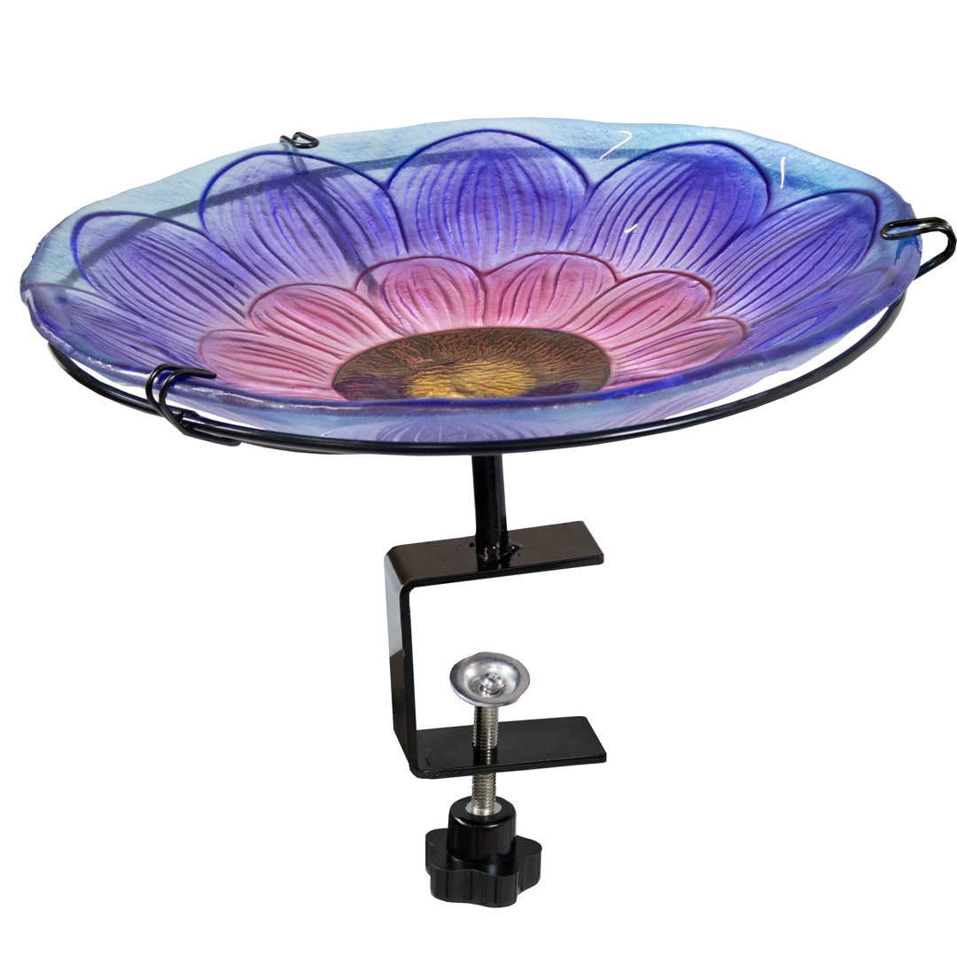 Draco Staked or Deck Mount Glass Outdoor Bird Bath, Spring Crocus Winston Porter