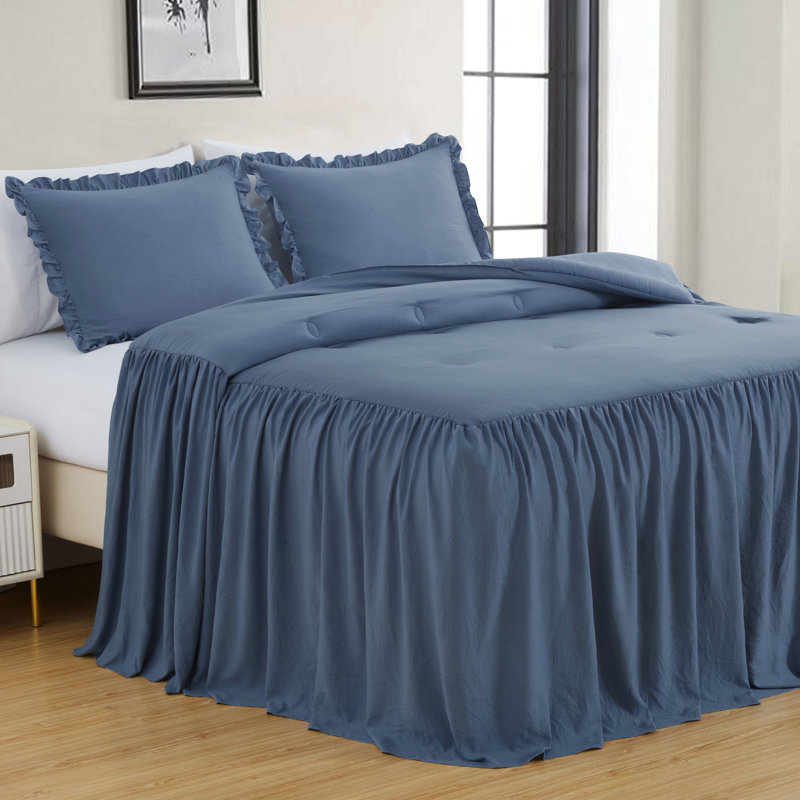 Sinclair French Country Chic Ruffle Skirt Bedspread Set, King Bedspread + 2 King Shams, Neutral