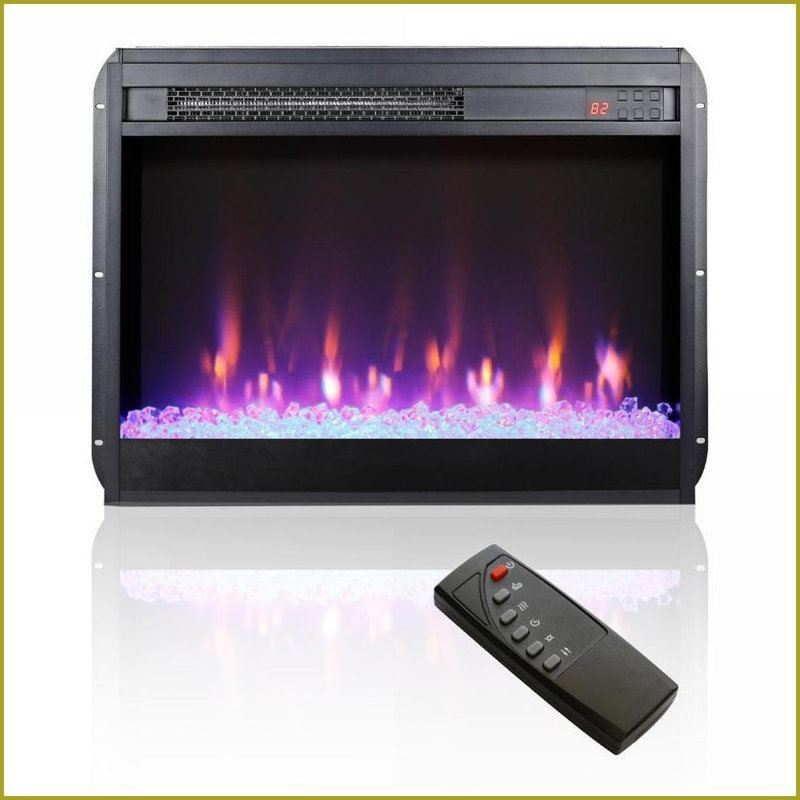 Chaufferette électrique encastrée de 23 pouces avec flamme en cristal, minuterie à distance, protection contre la surchauffe | Électrique | Insert
