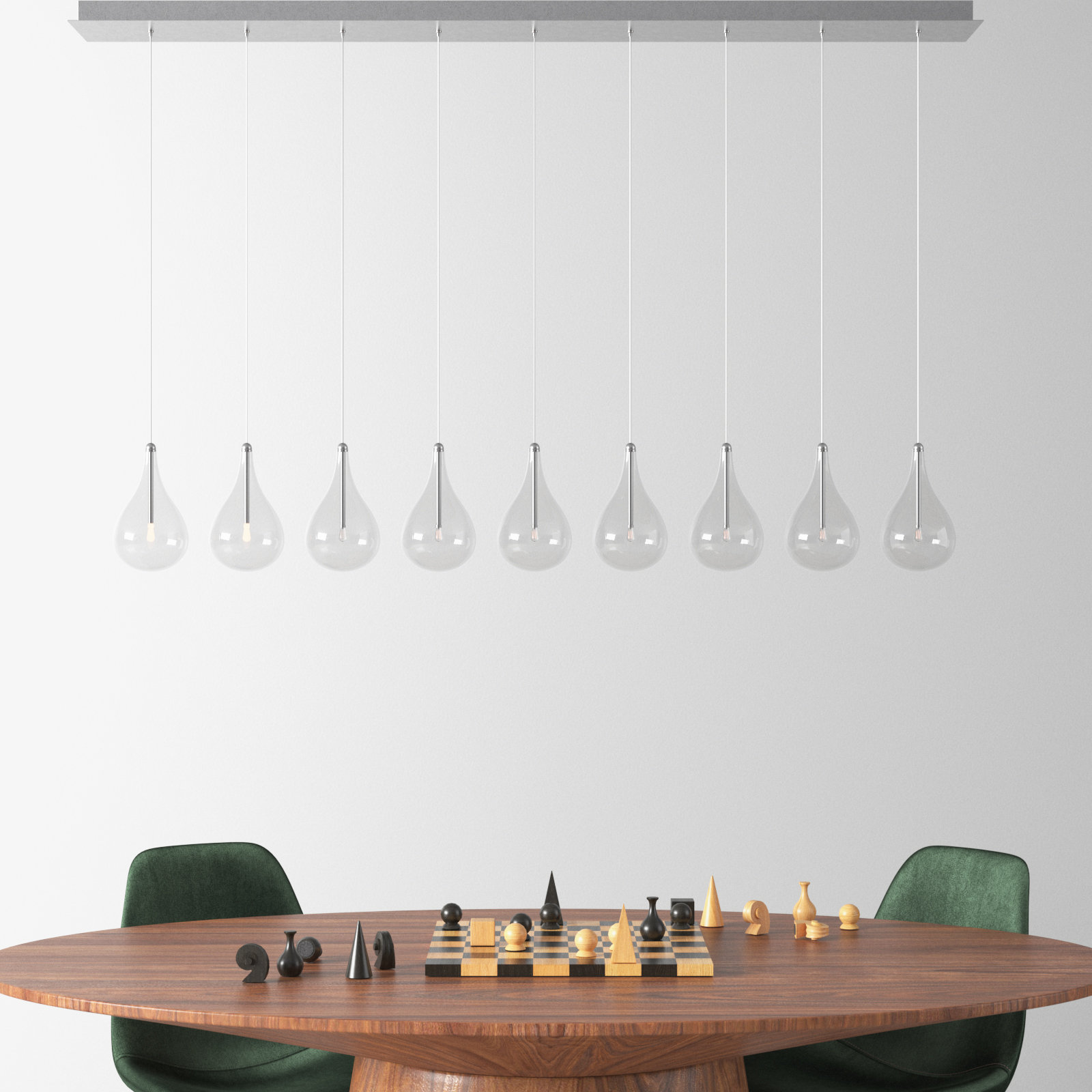 Deva 9 Light Glass Dimmable Pendant, LED
