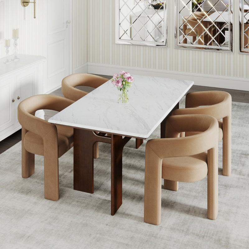 Ensemble de salle à manger moderne, 5 pièces: table, 4 chaises, Kaki