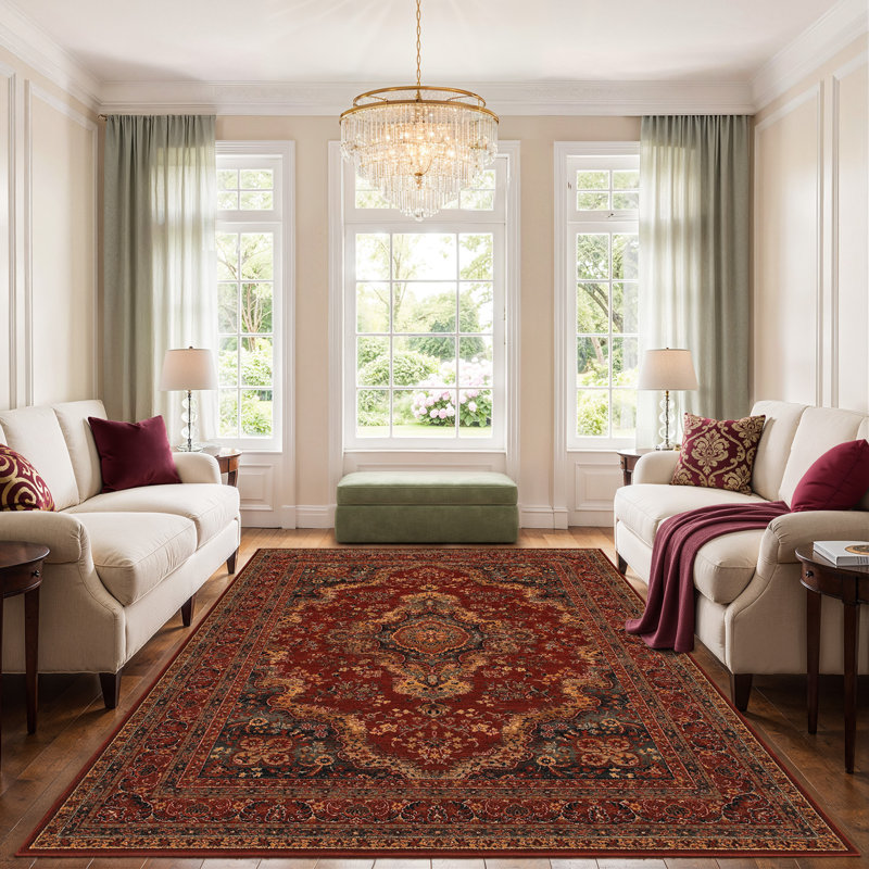 Langley Street Kratz Floral Medallion Burgundy Red Wool Area Rug, Rectangle 7'10" x 11'