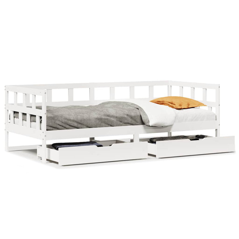 17 Stories Daybed With Drawers Without Mattress Solid Wood, White, 87.5 x 203.5 cm