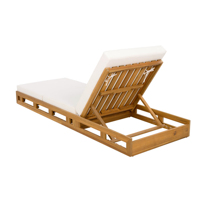 Chaise longue de patio en bois d'acacia avec dossier réglable et coussin Maolis, Crème, crème