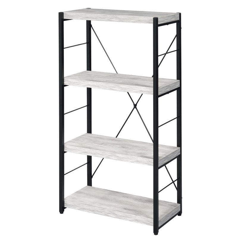 Jordahn Etagere Bookcase, (4 Shelves) 43.5" H x 24.5" W x 11.5" D, Black/Antique White