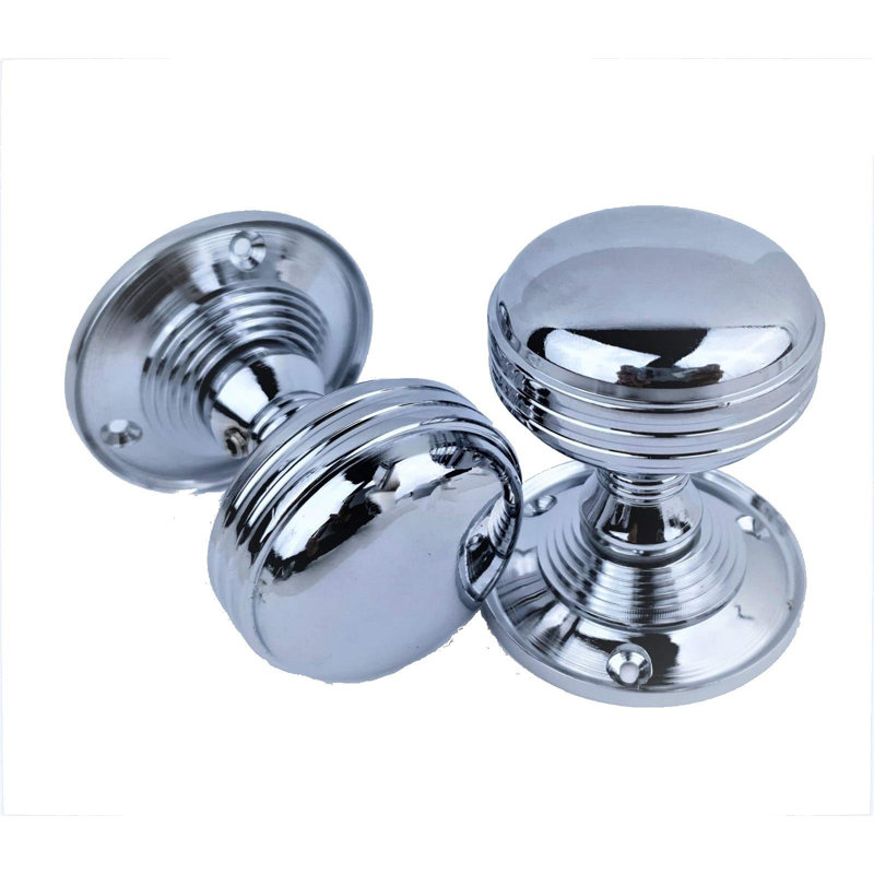  1 Pair Mortice Reeded Sprung Door Knob in Chrome Finish