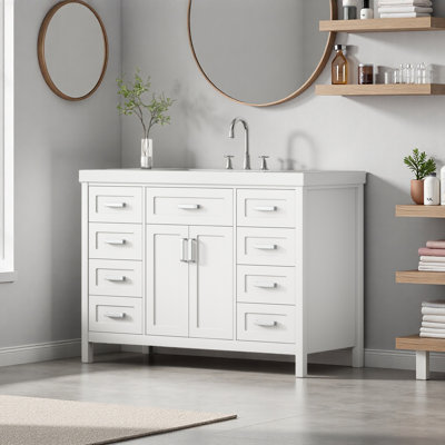 Meuble-lavabo 48 po avec lavabo, 2 portes et 8 tiroirs, système de fermeture en douceur, conception classique