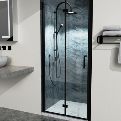 34 To 35-3/8 In. W X 72 H Bi Shower Doors In Matte Black, Clear Glass, Aluminium For Bathroom Style And Comfort Semi- Black With H, Satisfaction