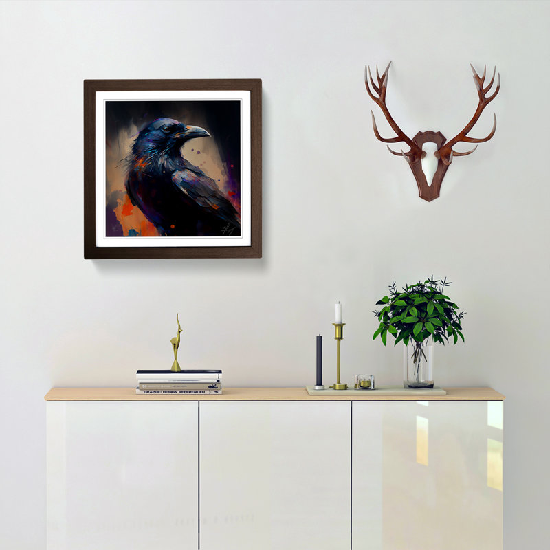Raven Gestural - Framed Print, Walnut
