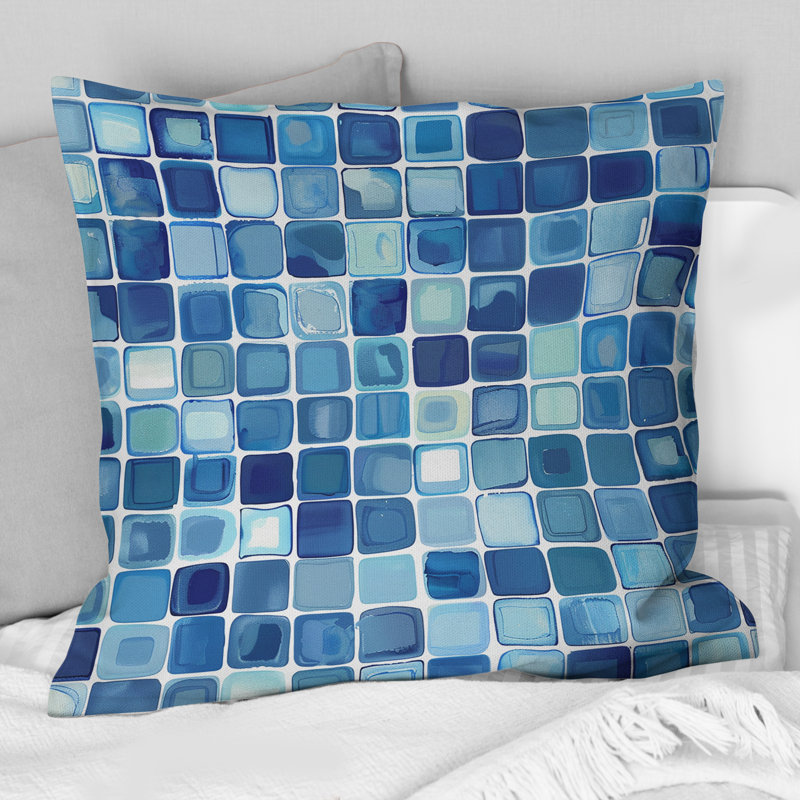 Coussin Blue Midcentury Mosaic Tiles, H 16 po x l 16 po
