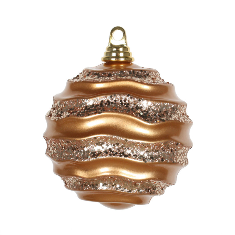 Ornement de Noël boule rayée et scintillante, Or rose, H 6 po x l 6 po x P 6 po