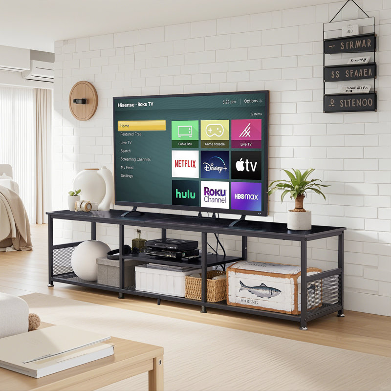 Meuble télé avec prises de courant, 70.86", Noir