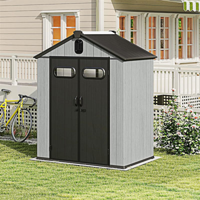 Outdoor Storage Shed With Transparent Windows And Louvered Vents