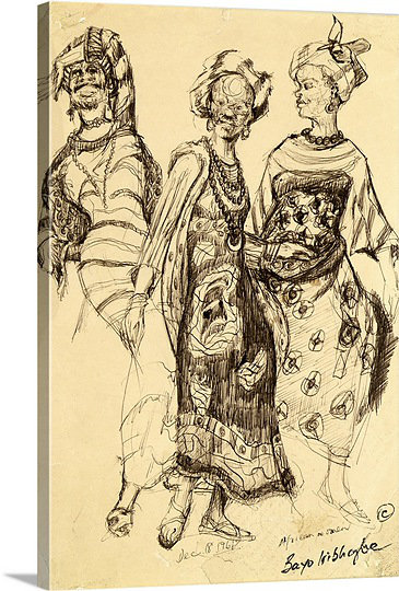 « africain féminin, 1968 » par bayo iribhogbe, reproduction d’art sur toile, H 36 po x l 24 po x P 1,25 po