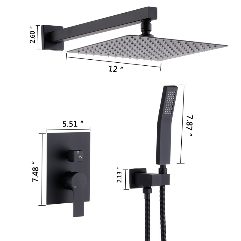 Thermostatic Complete Shower System with Rough in-Valve, Matte Black