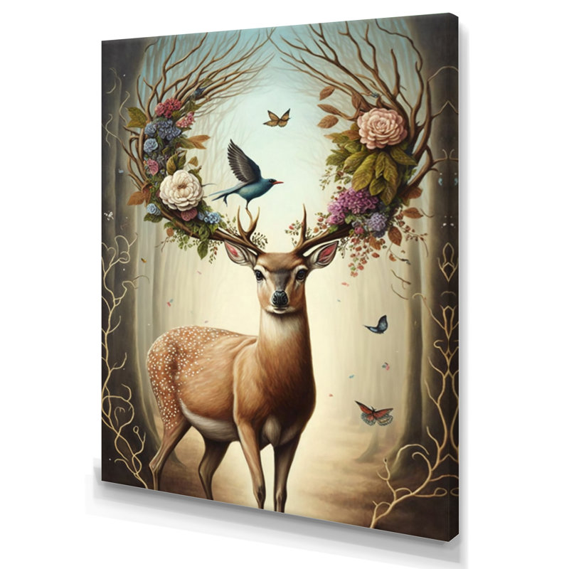 «Deer with Blooming Antler V», reproduction sur toile, H 20 po x l 12 po x P 1 po, Toile tendue