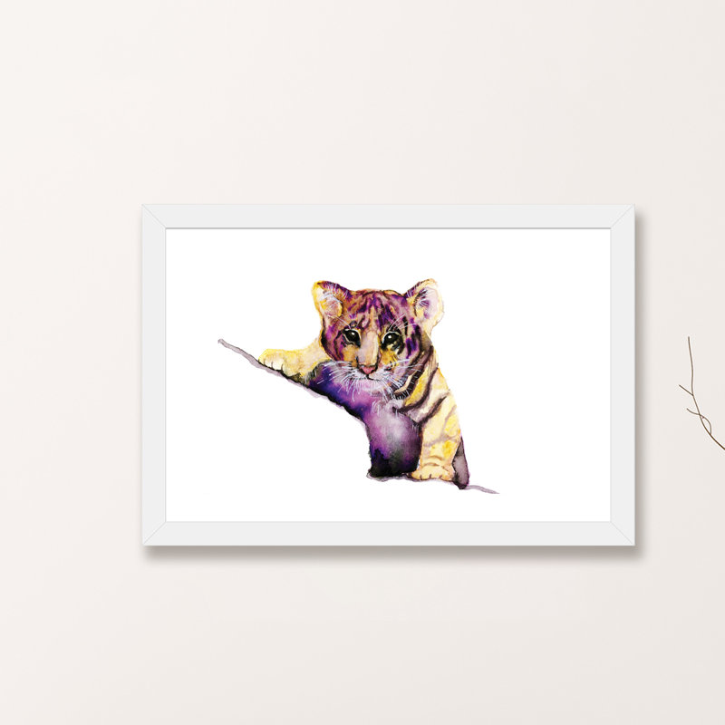 Art little tiger, H 24 po x l 32 po x P 1 po, Papier avec cadre blanc