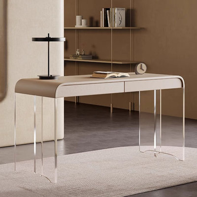 Cream-Style Modern Desk with Acrylic Legs