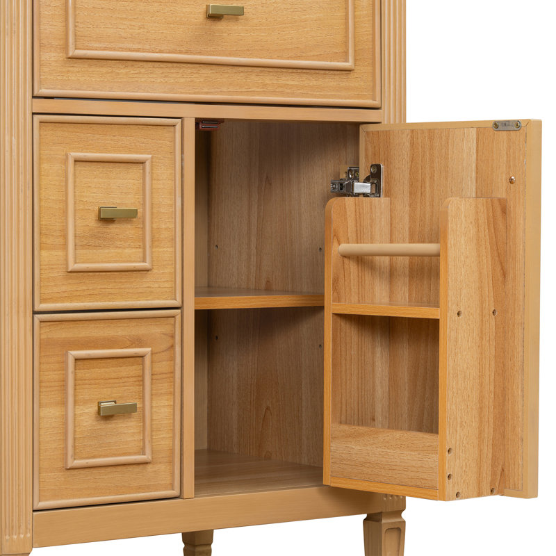 Unique 24" Bathroom Vanity With Ceramic Top, Wood, 23.96
