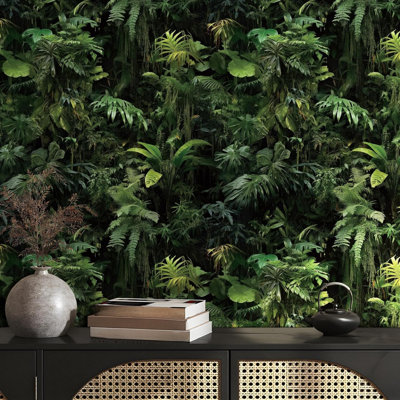 45 cm x 300 cm Tropical Wallpaper Jungle Nature Dark Green Self Adhesive Wallpaper for Bathrooms