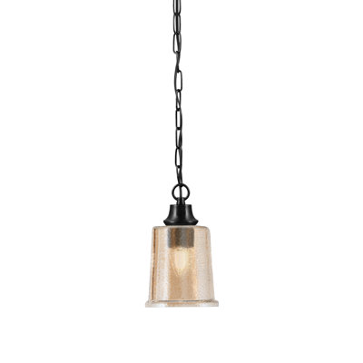 Luminaire suspendu Osgood suspendu au fini noir mat avec verre à bulles 5,25 po ambre