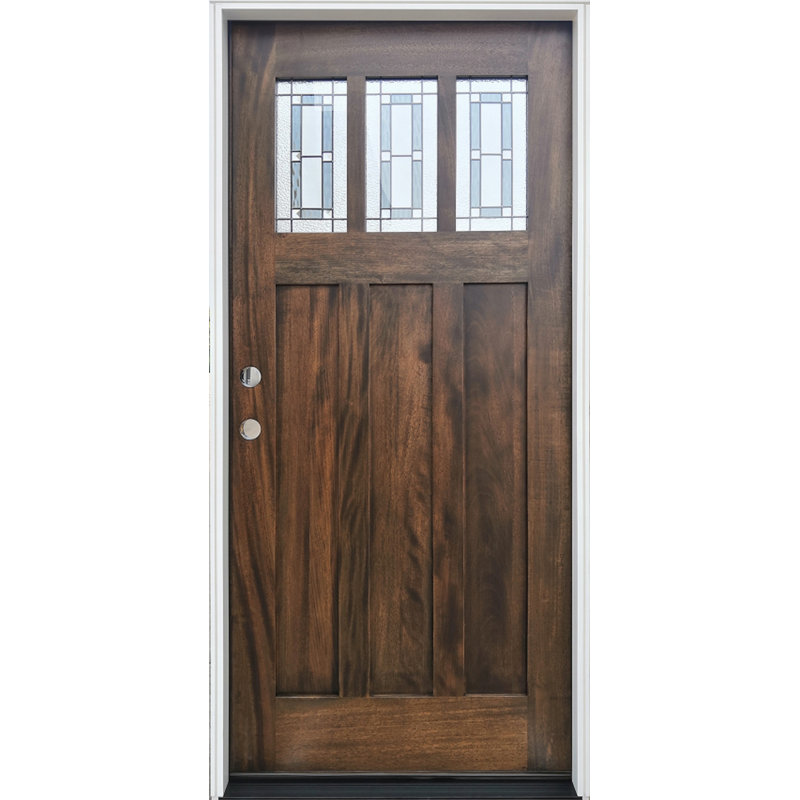 Porte d'entrée pré-suspendue en acajou teint
