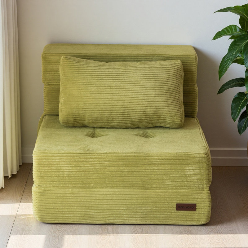 Boneless Corduroy Convertible Sofa Bed ,Floor Sleeper Sofa, Green, 24" H x 27.95" W x 29.5" D