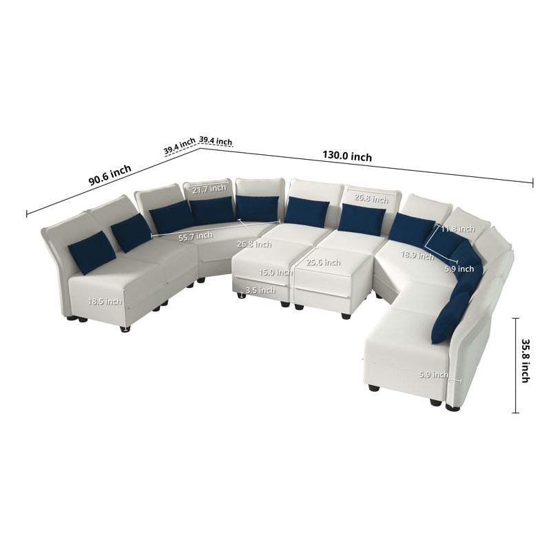 Canapé modulaire en chenille de 130 po avec repose-pieds Bernel, Microfibre/microsuède beige