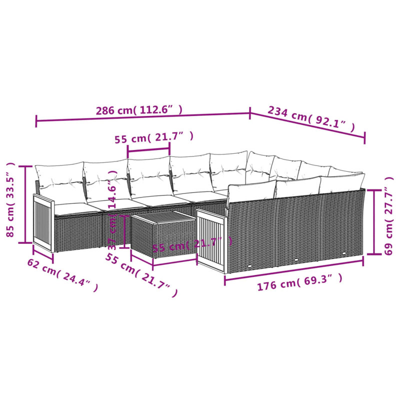 Ensemble de canapé de jardin Vidaxl gris