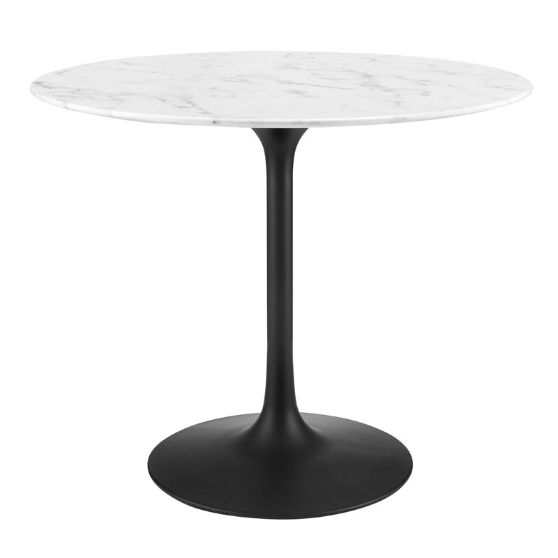 Round Artificial Marble Dining Table by , White, 29.5" H x 35.5" W x 35.5" L, Black