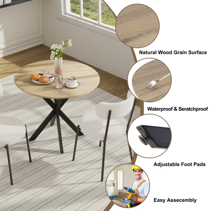 3 Pieces Round Dining Table Set for 2, Black