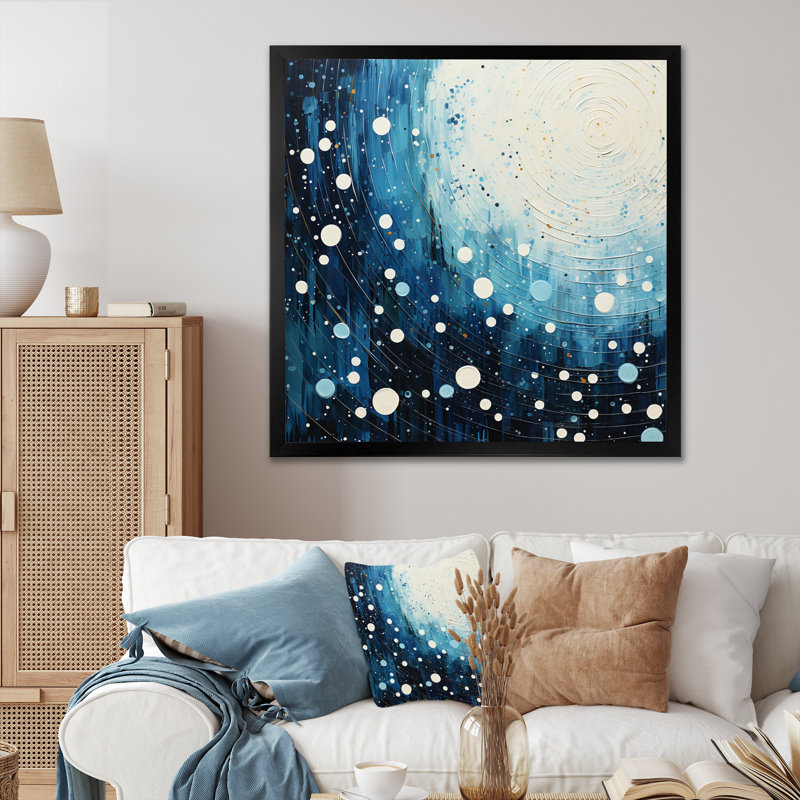 Bleu sarcelle blanc Mid Century Minimalist Rain I - impression, Cadre photo noir, H 30 po x l 30 po x P 1 po