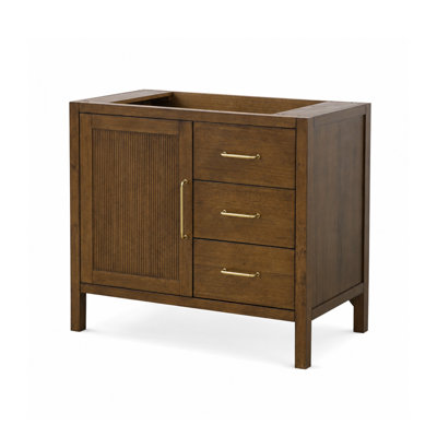 Kellian Rich Walnut Wood Grain Finish 36 in. W x 21 in. D Single Sink Freestanding Bathroom Vanity  Base
