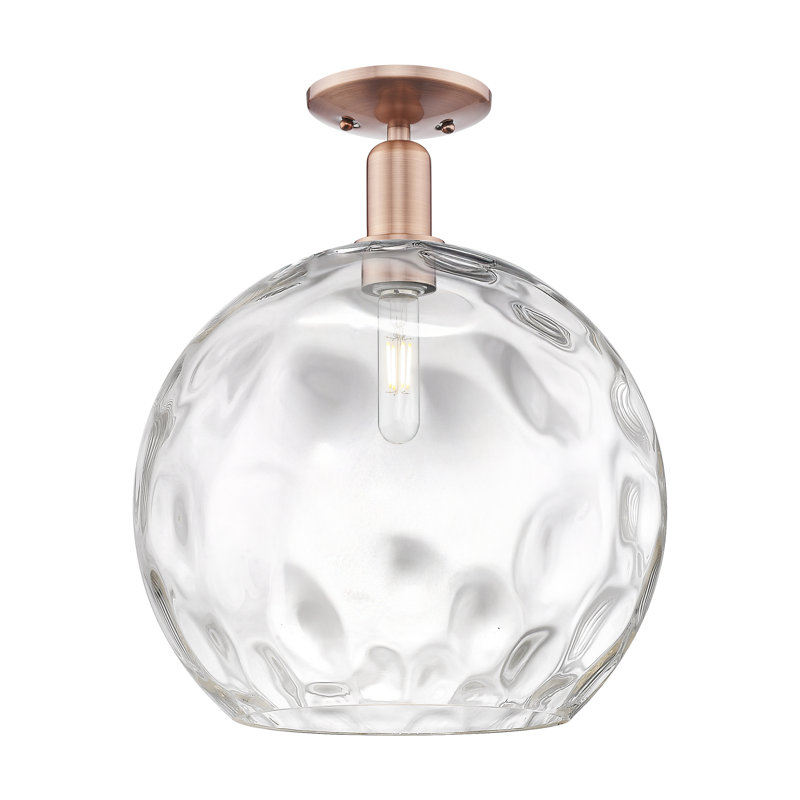 Arcadia - Champlon - 1 Light 13" Semi-Flush Mount - Antique Copper Finish - Clear Water Glass Shade, 16.63" H x 14" W x 14" D