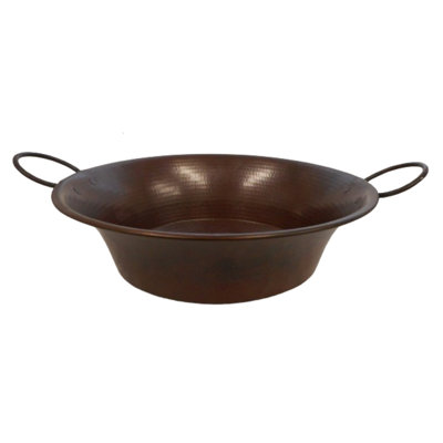 16" Rustic Round Copper Vessel Bath Sink With Handles 