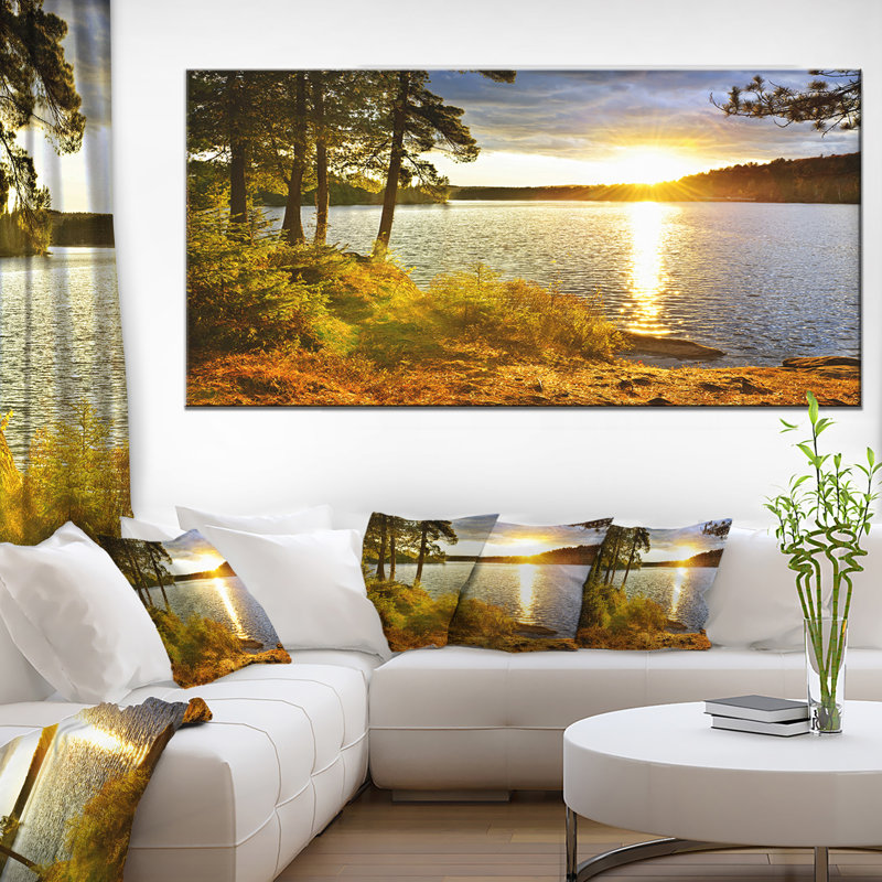 Beautiful View of Sunset over Lake - Wrapped Canvas Photographic Print, 28" H x 60" W, Does Not Apply, Wrapped Canvas