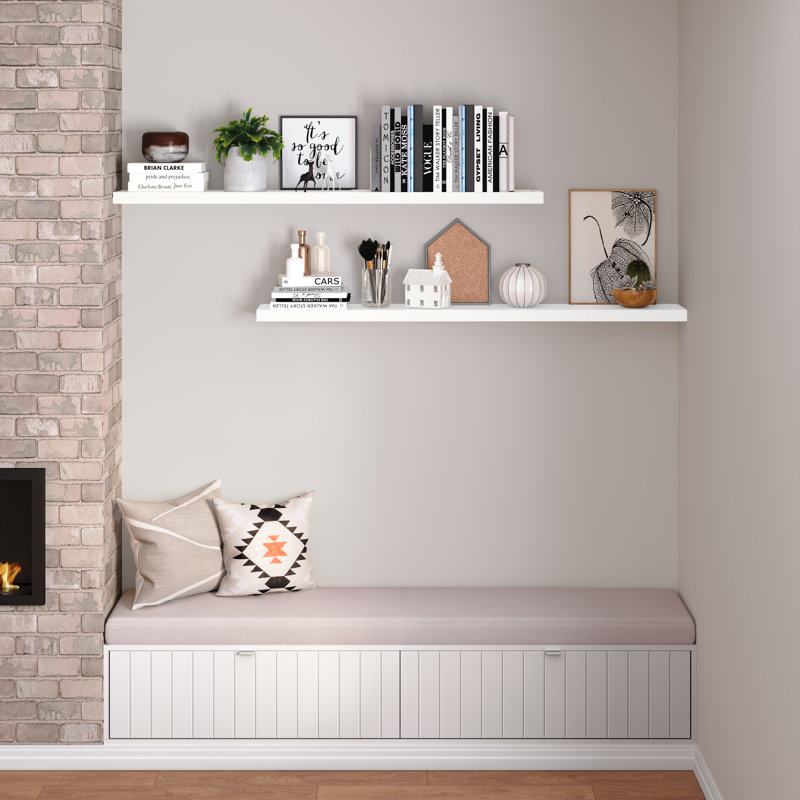 Miami 60" W x 8" D Floating Shelves Set with Invisible Wall Mount Brackets, White