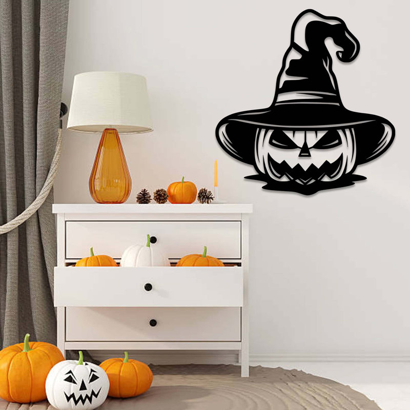 Art mural en métal citrouille sorcière - décoration d'Halloween - signe d'Halloween de citrouille sorcière effrayante - décoration saisonnière rustique - décoration murale automne automne
