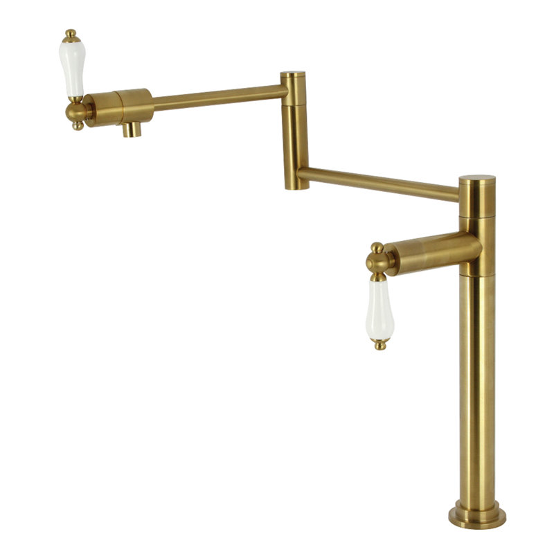 Kingston Brass Metropolitan Two-Handle 1-Hole Deck Mount Pot Filler Faucet, Brushed Brass/White