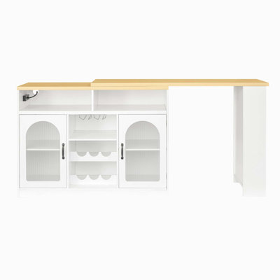 Buffet avec plateau de table extensible et support à vin, éclairage DEL couleur et prise de courant à gauche