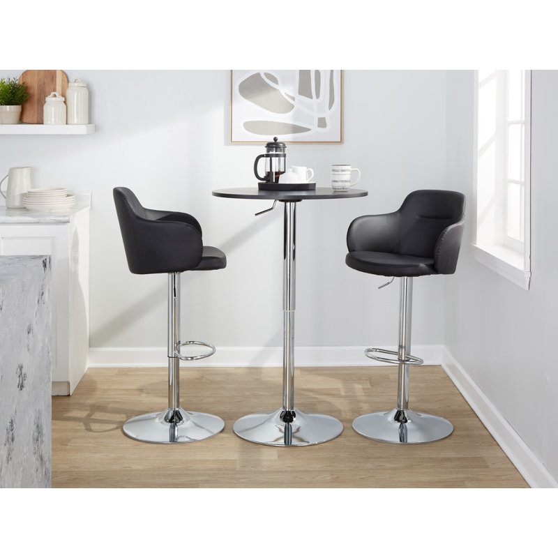 Black Adjustable Swivel Metal Barstool Set with Upholstered Seat