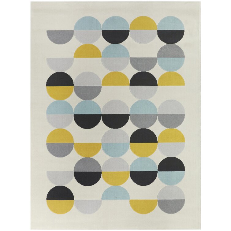 Jeannia Cream/Blue/Yellow Modern Geometric Area Rug 8’ x 10’